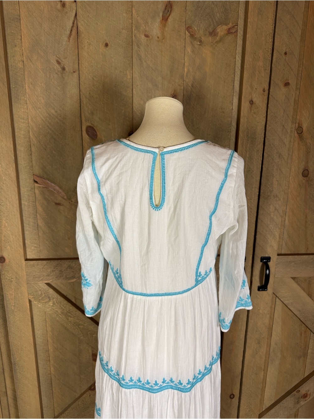 Soft Surroundings Juniper white gauze dress with aqua embroidery Size Small - Picture 13 of 16